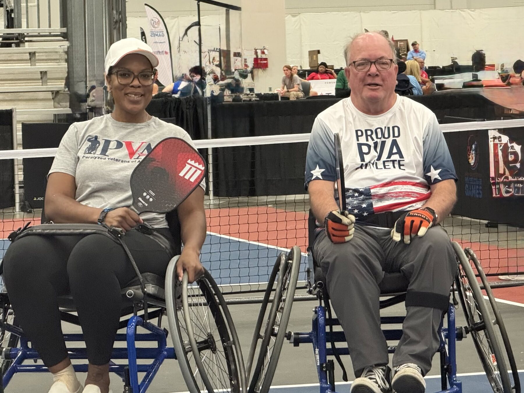 PVACF wheelchair athletes with pickleball paddles
